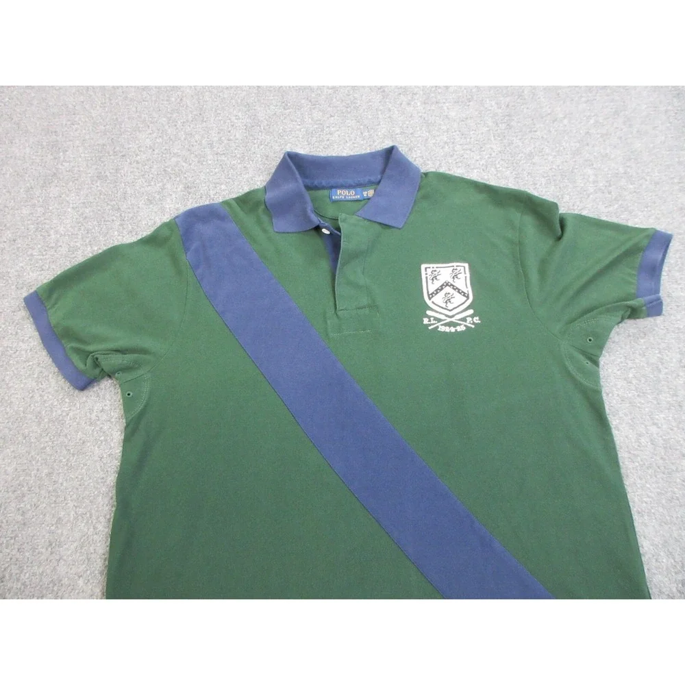 Ralph‎ Lauren Polo Shirt Mens 1XB Green Rugby Patch Crest RLPC Logo